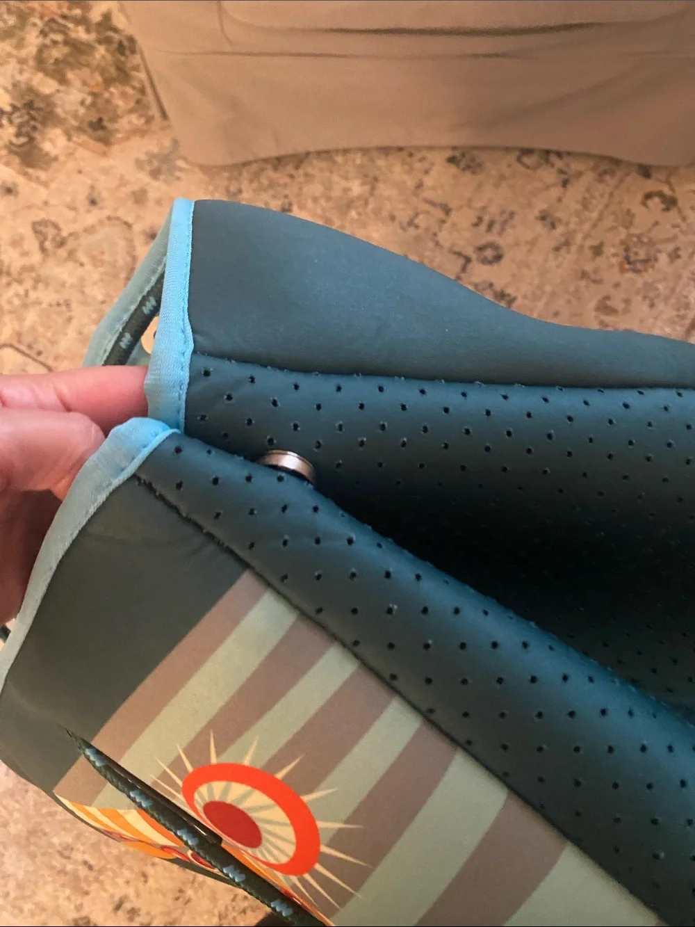 Teal Blue Graphic Tote Bag with Sea Life Print - Picture 6 of 6